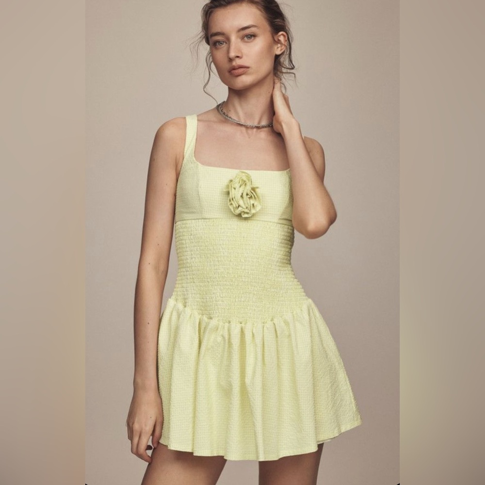 Maeve Smocked Rosette Drop-Waist Mini Dress
